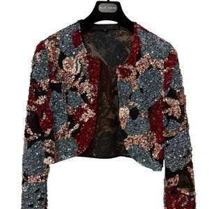 Elie Saab Sequin Multicolored Cropped Jacket, L